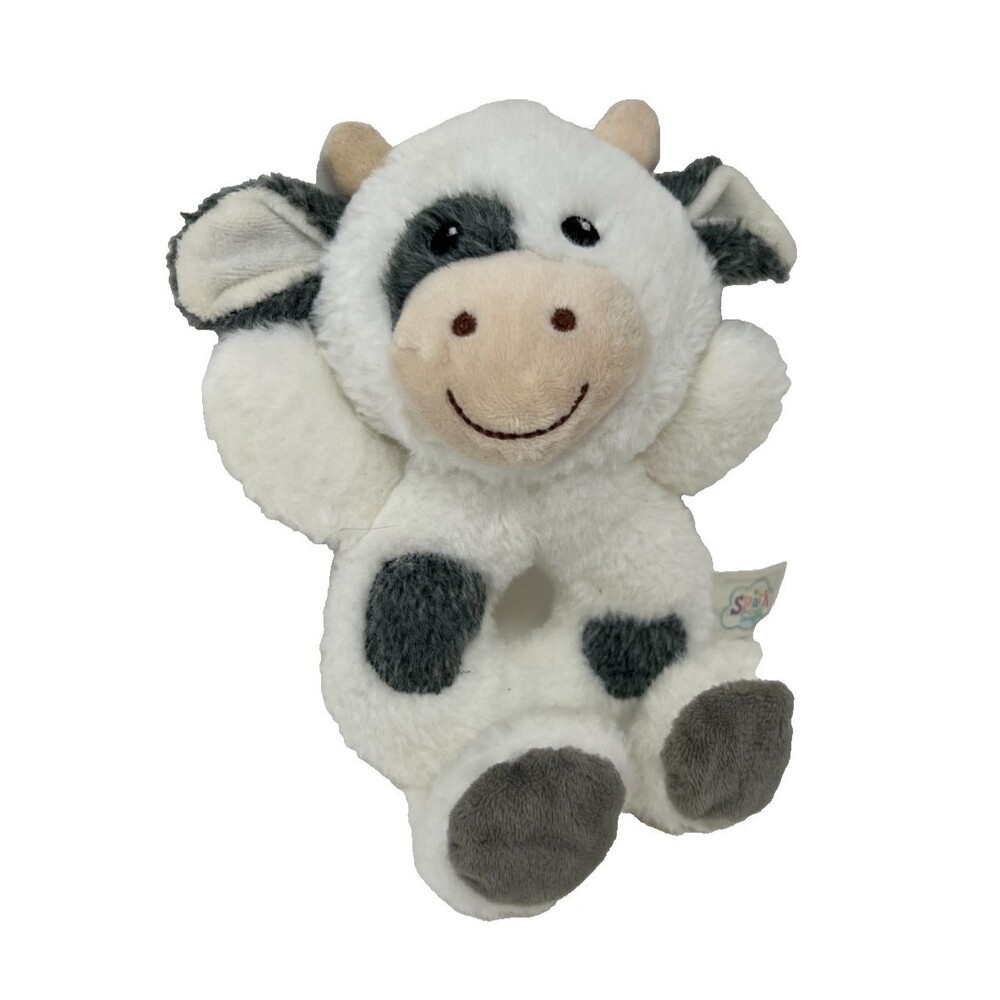Spark Create Imagine Plush Rattle Baby Cow White Gray Spotted Farmhouse 8.5"